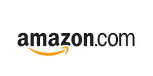 The image shows the logo of Amazon.com, featuring a black text and an orange arrow underneath pointing from the letter