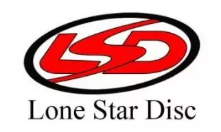 The image shows a logo with a red and black swoosh design that reads  Lone Star Disc.
