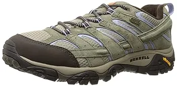 A single olive green and gray hiking shoe with visible stitching and a rugged sole, positioned against a white background.